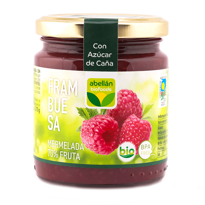 Mermelada de frambuesa con azúcar de caña