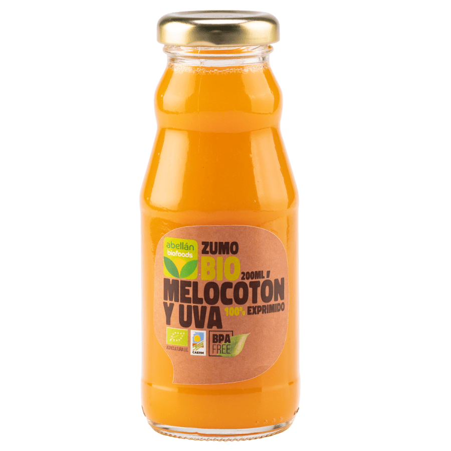 Zumo bio de melocotón y uva 100% exprimido